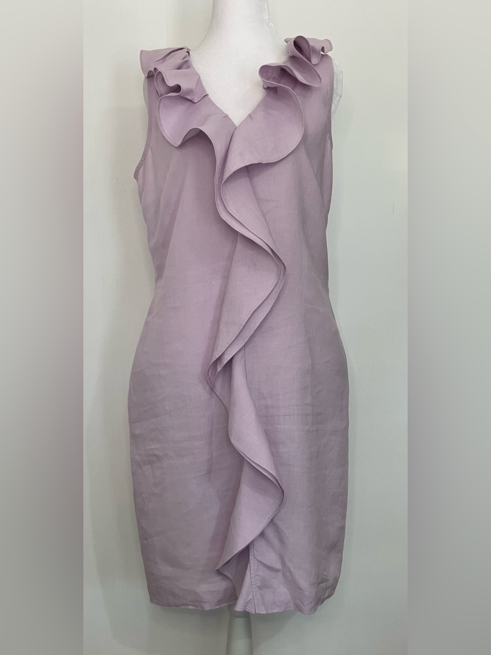 Talbots Linen Dress size 6 Purple Midi Knee Length Sleeveless Pockets Ruffle